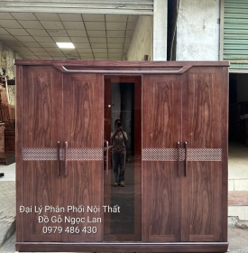 Tủ Áo 5 Cánh Mẫu Cánh Thuyền Kết Hợp Cánh Kính Gỗ Óc Chó Cao Cấp