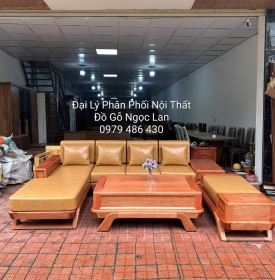 Sofa Gỗ Đinh Hương Góc L Chân Thuyền 2m9x1m8 Kèm Nệm Cao Su 