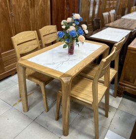 bộ bàn ăn gỗ sồi mặt đá 4 ghế hàng đẹp BA GS 07