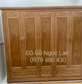 Tủ quần áo 5 cánh gỗ đinh hương mẫu đai hoa hiện đại T DH  03