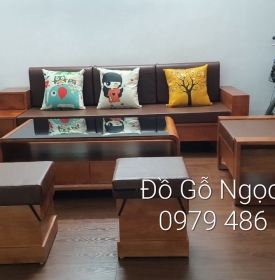 Bộ bàn ghế sofa văng 2m3 gỗ sồi nga lau màu óc chó 