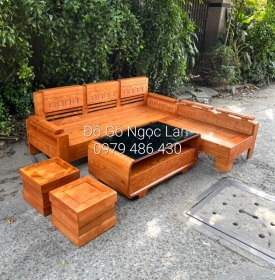 Bộ bàn ghế sofa góc L gỗ sồi nga 2mx1m8 lau màu gõ  - tay trứng 