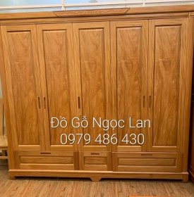 Tủ 5 cánh gỗ gõ đỏ mẫu trơn - hiện đại T GG 15