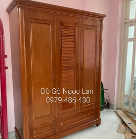 Tủ quần áo gỗ xoan đào 3 cánh 1m6 - mẫu lá sách 