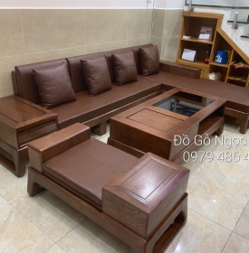 GHẾ SOFA GÓC L GỖ SỒI NGA MÀU ÓC CHÓ - 2M8 X1M8 CHÂN CHOÃI 