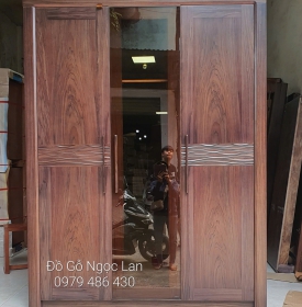 TỦ QUẦN ÁO 3 CÁNH GỖ ÓC CHÓ MẪU SÓNG KẾT HỢP CÁNH KÍNH - HIỆN ĐẠI 