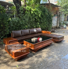  Sofa Gỗ Hương Vàng Góc L Chân Thuyền Cao Cấp Hiện Đại  3m25x2m15