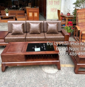 Sofa 1 Văng Gỗ Sồi Nga Lau Màu Óc Chó Chân Choãi Sang Trọng - Hiện Đại 