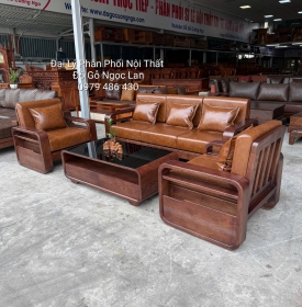 Sofa Gỗ Sồi Nga Lau Màu Óc Chó Tay Vòng Nệm Da Cao Cấp - 4 Chi Tiết 