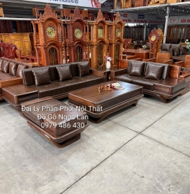 Bộ Sofa Gỗ Óc Chó 2 Văng Chân Thuyền Vế Phải - Cao Cấp