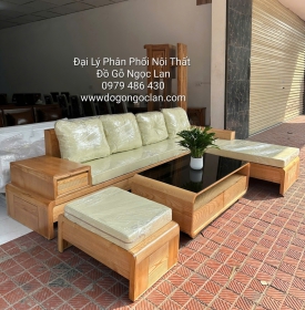 Ghế Sofa Gỗ Sồi Nga Chân Cuốn Màu Tự Nhiên Góc L 2m8 x 1m8