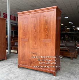 Tủ Áo Gỗ Cẩm Vân Mẫu Chạy Chỉ 3 Cánh Đơn Giản, Sang Trọng - Hiện Đại