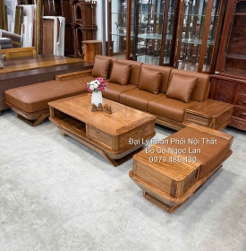 Bộ Bàn Ghế Sofa Gỗ Hương Xám Chân Thuyền Hiện Đại Kèm Nệm Góc L 