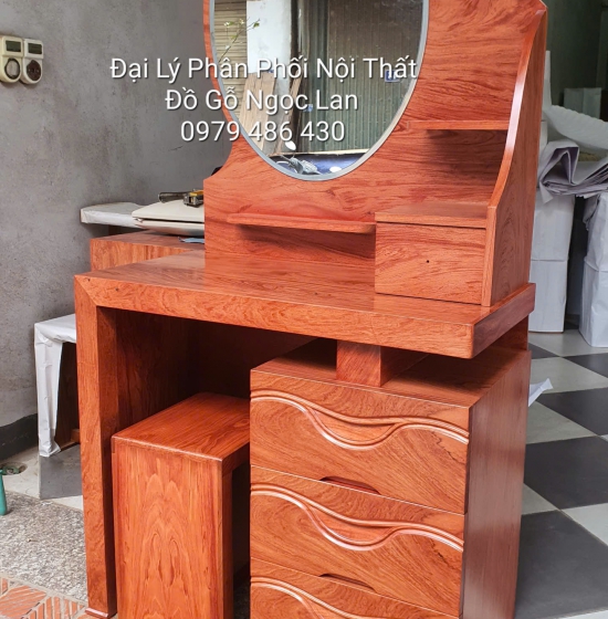 Bàn Trang Điểm Gỗ Hương Đá Gương Hộp Hiện Đại 80cm 