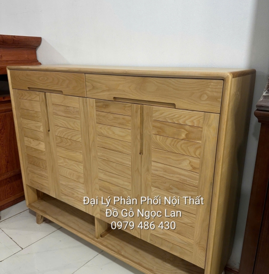 Tủ Giày Dép Gỗ Sồi Nga 4 Cánh Màu Tự Nhiên Chân Cao Hiện Đại 