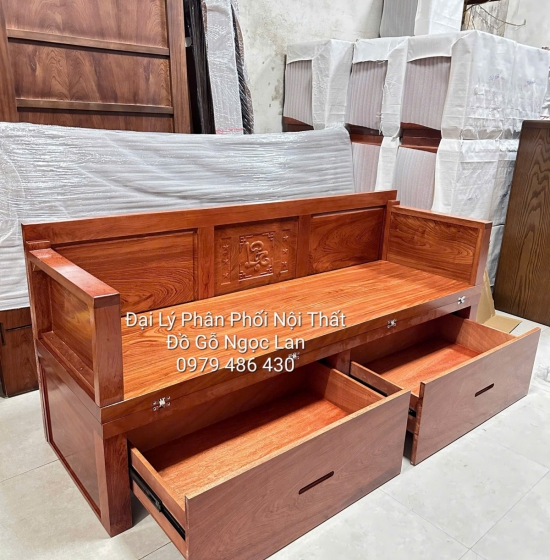 Giường GấP Gọn Gỗ Hương Đá 2 Ngăn Kéo Chân Cao Tiện Ích 