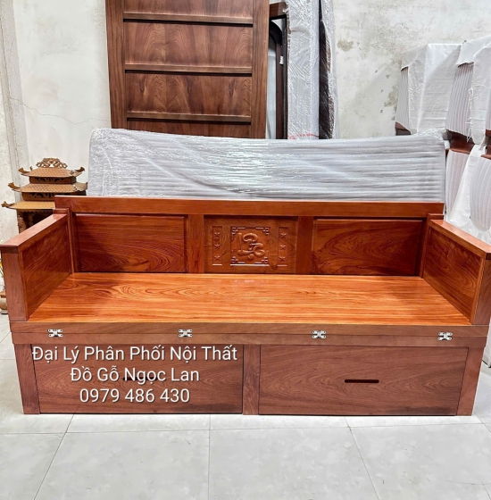 Giường GấP Gọn Gỗ Hương Đá 2 Ngăn Kéo Chân Cao Tiện Ích 