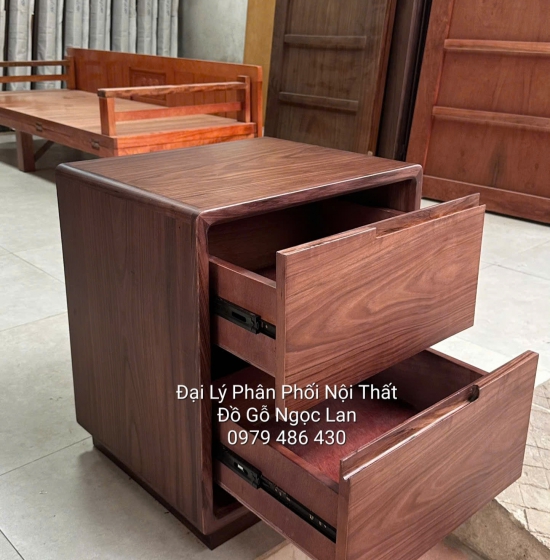 Tủ Đầu Giường Gỗ Óc Chó Mẫu Hàn Quốc 2 Ngăn Kéo Hiện Đại 