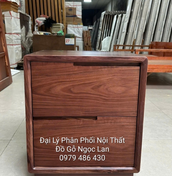 Tủ Đầu Giường Gỗ Óc Chó Mẫu Hàn Quốc 2 Ngăn Kéo Hiện Đại 