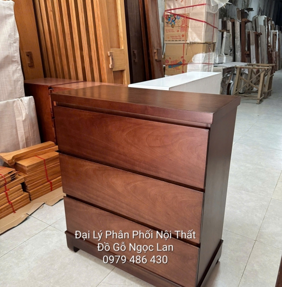 Tủ Nhật Gỗ Xoan Đào 3 Ngăn Kéo Đa Năng Màu Óc Chó ( Hàng Đặt )