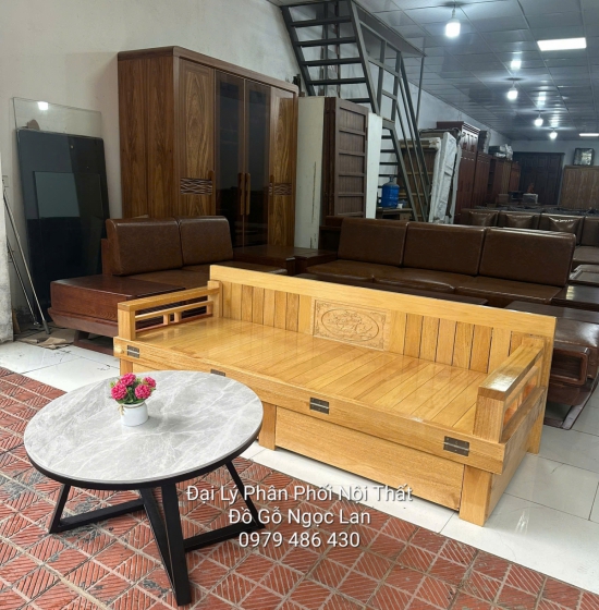 Giường Gấp Gỗ Sồi 2 Ngăn Kéo Kèm Bàn Trà Mặt Đá Giá Rẻ 