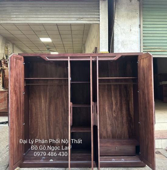 Tủ Áo 5 Cánh Mẫu Cánh Thuyền Kết Hợp Cánh Kính Gỗ Óc Chó Cao Cấp