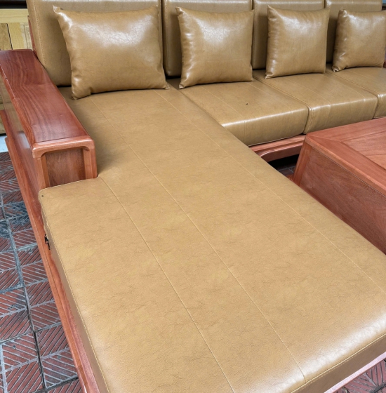 Sofa Gỗ Đinh Hương Góc L Chân Thuyền 2m9x1m8 Kèm Nệm Cao Su 