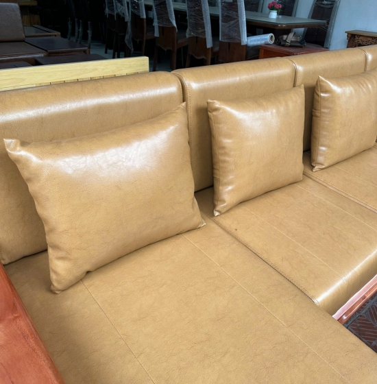 Sofa Gỗ Đinh Hương Góc L Chân Thuyền 2m9x1m8 Kèm Nệm Cao Su 