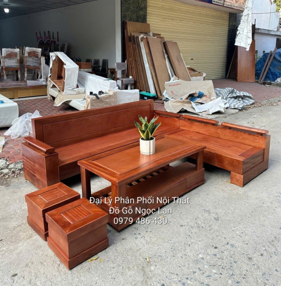 Ghế Sofa Gỗ Xoan Đào Góc L tay trứng, Hiện Đại 2m4x2m