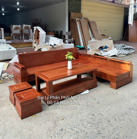 Ghế Sofa Gỗ Xoan Đào Góc L tay trứng, Hiện Đại 2m4x2m