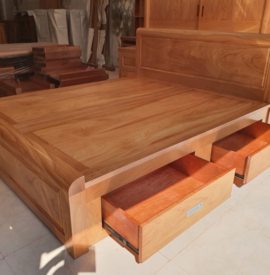 giường gỗ gõ đỏ 2 ngăn kéo phản liền - mẫu chỉ