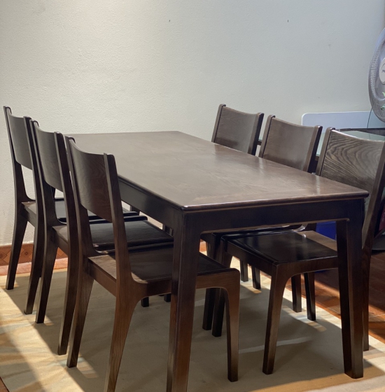 Bộ bàn ăn 6 ghế gỗ sồi lau màu óc chó cao cấp BA GS 09
