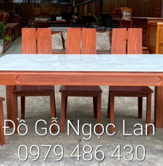 bộ bàn ăn 6 ghế gỗ sồi mặt đá , hàng cao cấp BA GS 07