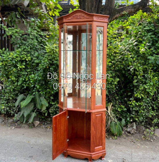 Tủ ly trang trí - tủ rượu góc 60 gỗ xoan đào hiện đại TG 11
