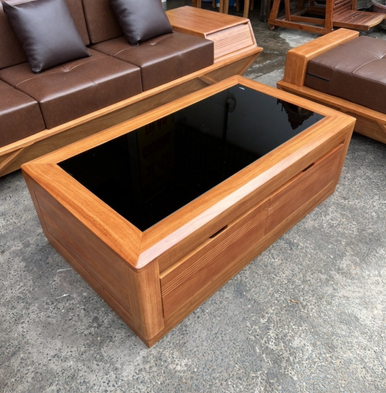 Bộ bàn ghế sofa gỗ hương vàng cao cấp - mẫu 2 văng thuyền kèm nệm 