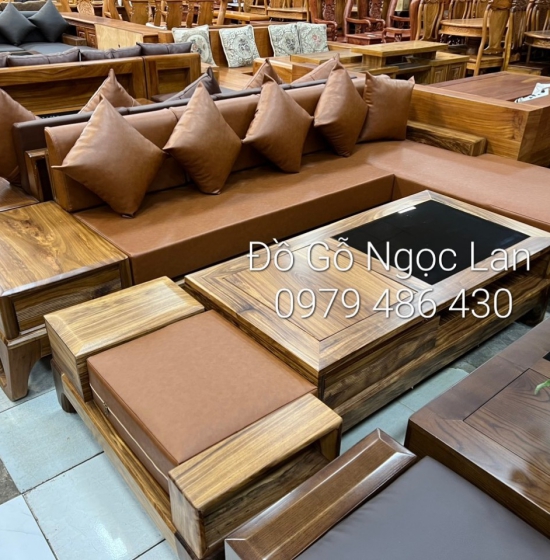 Bộ ghế sofa gỗ hương xám chân hươu 2m8 x 1m8 kèm nệm 
