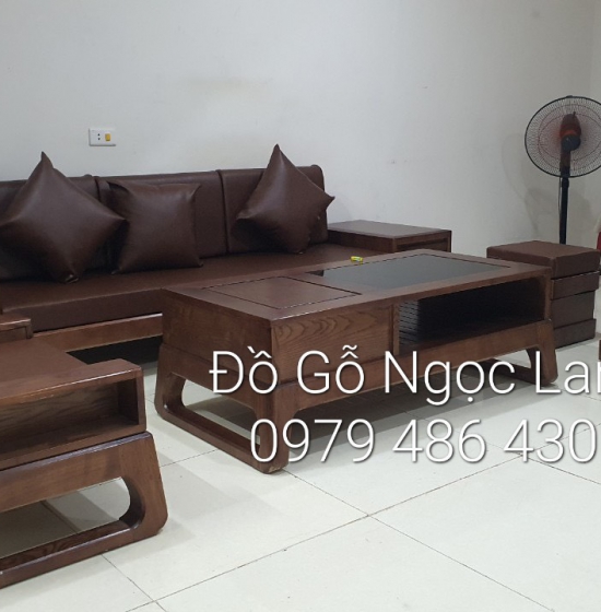 Bàn ghế sofa văng gỗ sồi nga màu óc chó hiện đại - 2m4 kèm nệm 