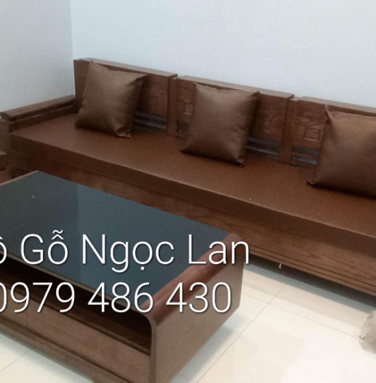 Bộ ghế sofa văng gỗ sồi nga 2m lau màu óc chó hiện đại kèm nệm 