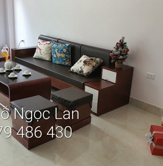 Bộ ghế sofa văng ngăn kéo 2m3 kèm nệm - lau màu óc chó 