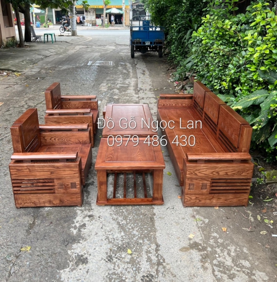 Bàn ghế sofa gỗ sồi nga lau màu óc chó SF 69