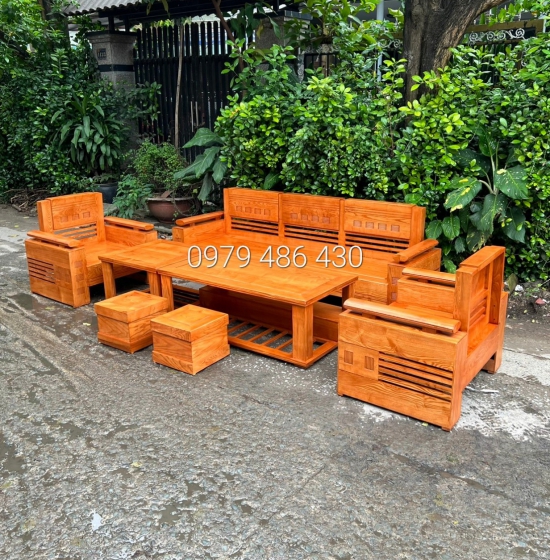 Bộ bàn ghế sofa gỗ sồi nga - đối trứng 7 món màu xoan 