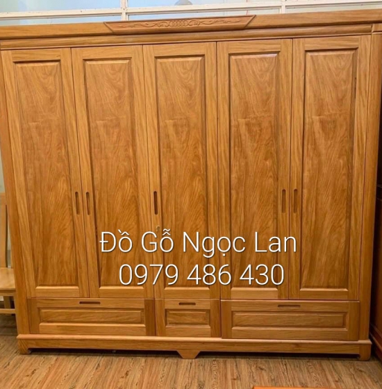 Tủ 5 cánh gỗ gõ đỏ mẫu trơn - hiện đại T GG 15