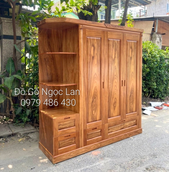  Tủ quần áo 3 cánh kèm kệ trang trí gỗ hương xám  - hiện đại 