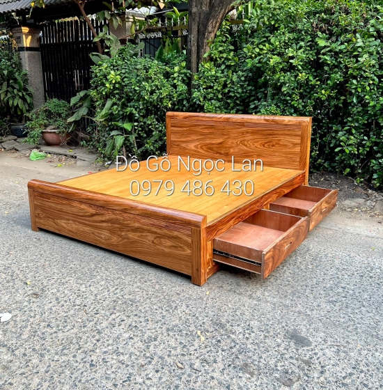 Giường ngủ 2 ngăn kéo gỗ hương xám vạt nan - hiện đại ,  giá rẻ