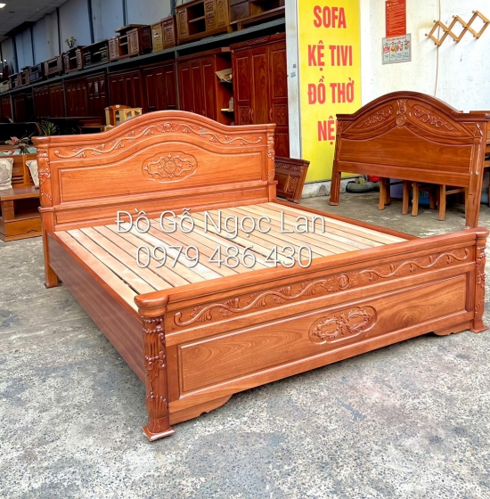 Giường ngủ gỗ xoan đào vạt nan - mẫu nữ hoàng 