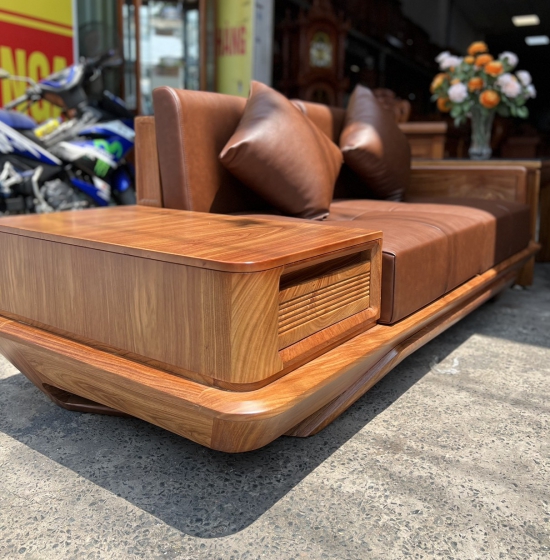 Bộ bàn ghế sofa gỗ hương vàng  - mẫu 2 văng thuyền kèm nệm cao cấp - sang trọng 