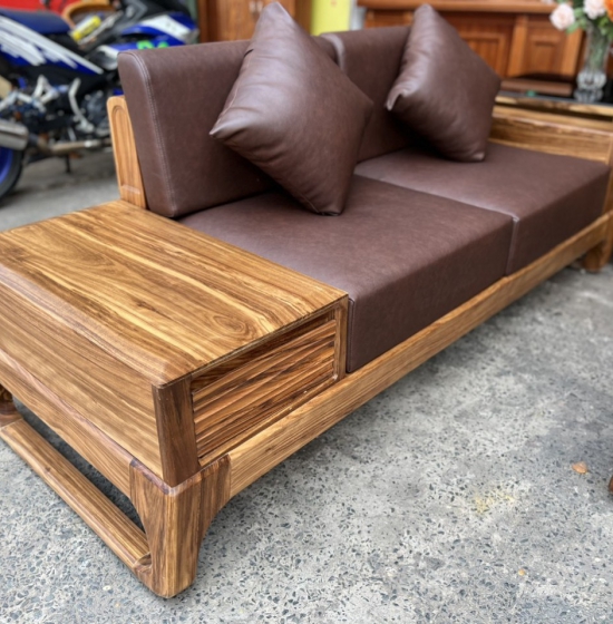 Bàn ghế sofa gỗ hương xám cao cấp - 2 văng kèm nệm 