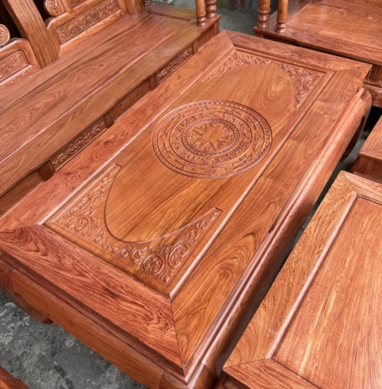 Bộ bàn ghế salon gỗ hương đá cột 12 - mẫu tần thủy hoàng 