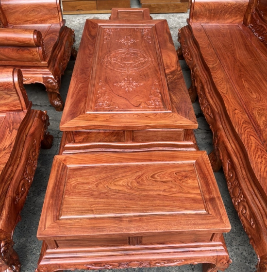 Bộ bàn ghế salon gỗ hương đá cột 12 - mẫu tần thủy hoàng 