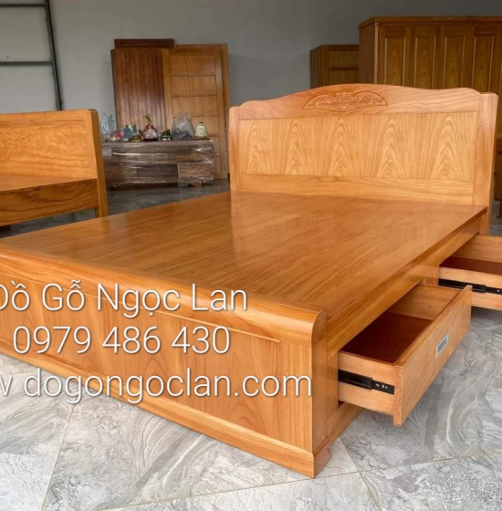 Giường gỗ gõ đỏ 2 ngăn kéo mẫu vòm phản liền - hiện đại G GG 066